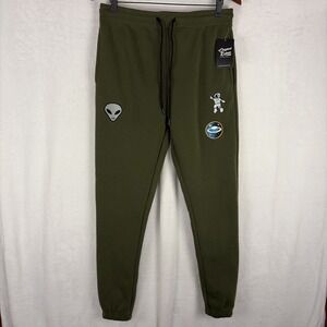 Original Deluxe Alien Spaceship Fleece Joggers Olive Green Size Medium NWT